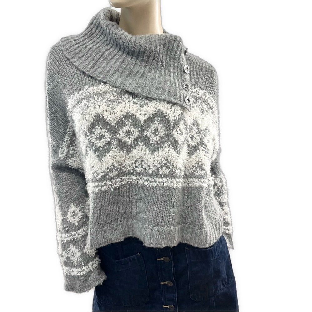 Free People - Gray Fair Isle Cropped knit sweater- XS